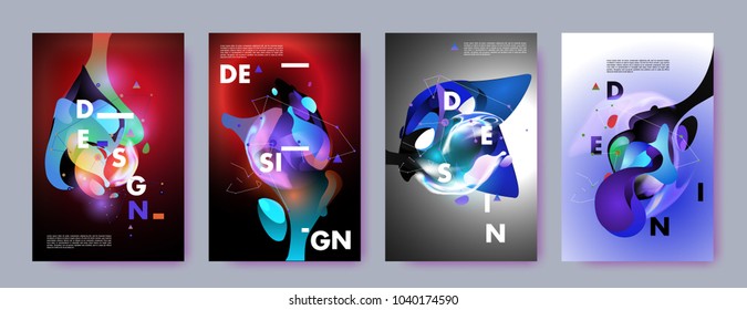 Colorful abstract liquid and fluid poster and cover design. Minimal geometric pattern gradients backgrounds. Eps10 vector.