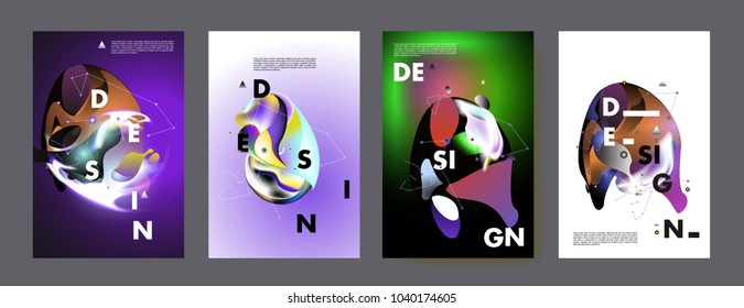Colorful abstract liquid and fluid poster and cover design. Minimal geometric pattern gradients backgrounds. Eps10 vector.