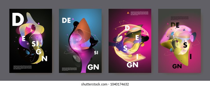 Colorful abstract liquid and fluid poster and cover design. Minimal geometric pattern gradients backgrounds. Eps10 vector.