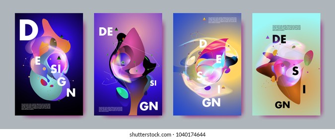 Colorful abstract liquid and fluid poster and cover design. Minimal geometric pattern gradients backgrounds. Eps10 vector.