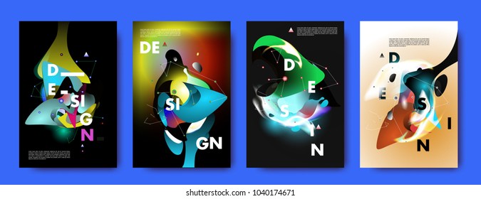 Colorful abstract liquid and fluid poster and cover design. Minimal geometric pattern gradients backgrounds. Eps10 vector.