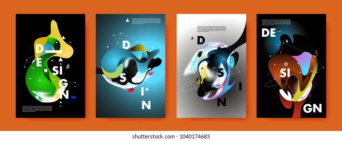 Colorful abstract liquid and fluid poster and cover design. Minimal geometric pattern gradients backgrounds. Eps10 vector.