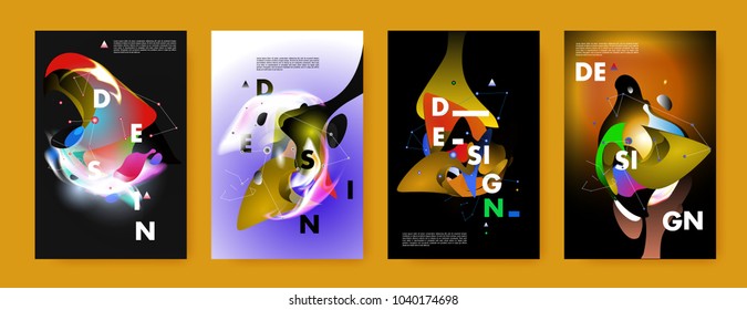 Colorful abstract liquid and fluid poster and cover design. Minimal geometric pattern gradients backgrounds. Eps10 vector.