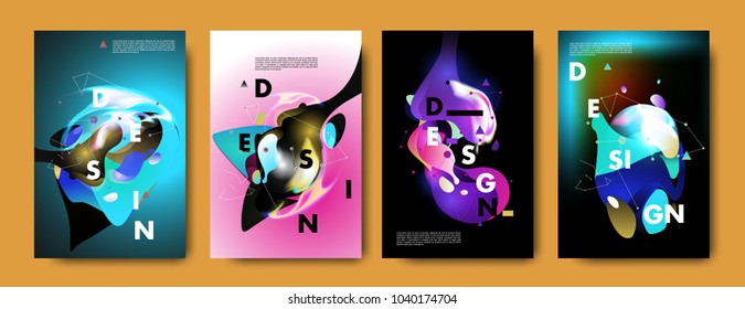 Colorful abstract liquid and fluid poster and cover design. Minimal geometric pattern gradients backgrounds. Eps10 vector.
