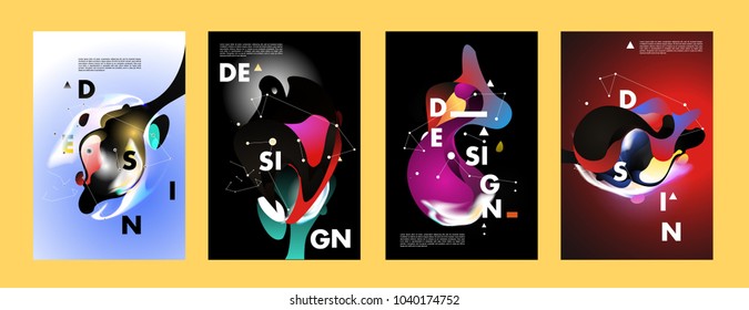 Colorful abstract liquid and fluid poster and cover design. Minimal geometric pattern gradients backgrounds. Eps10 vector.