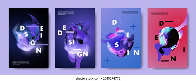 Colorful abstract liquid and fluid poster and cover design. Minimal geometric pattern gradients backgrounds. Eps10 vector.