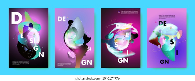 Colorful abstract liquid and fluid poster and cover design. Minimal geometric pattern gradients backgrounds. Eps10 vector.