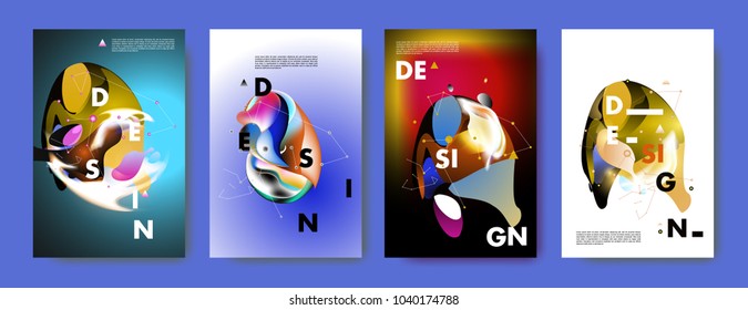 Colorful abstract liquid and fluid poster and cover design. Minimal geometric pattern gradients backgrounds. Eps10 vector.