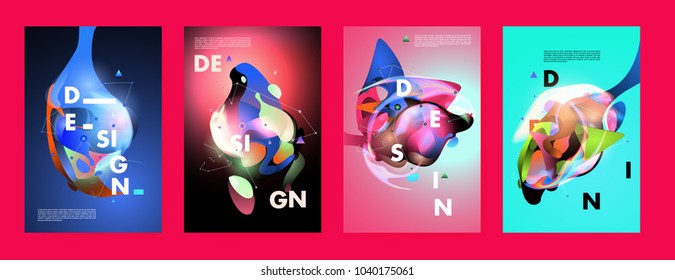 Colorful abstract liquid and fluid poster and cover design. Minimal geometric pattern gradients backgrounds. Eps10 vector.