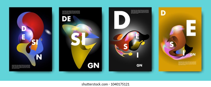 Colorful abstract liquid and fluid poster and cover design. Minimal geometric pattern gradients backgrounds. Eps10 vector.