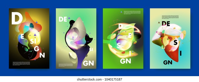 Colorful abstract liquid and fluid poster and cover design. Minimal geometric pattern gradients backgrounds. Eps10 vector.