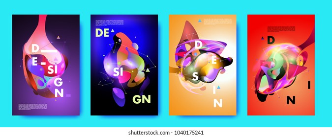 Colorful abstract liquid and fluid poster and cover design. Minimal geometric pattern gradients backgrounds. Eps10 vector.