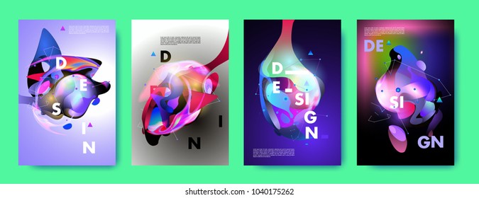 Colorful abstract liquid and fluid poster and cover design. Minimal geometric pattern gradients backgrounds. Eps10 vector.
