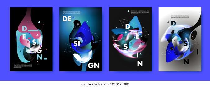 Colorful abstract liquid and fluid poster and cover design. Minimal geometric pattern gradients backgrounds. Eps10 vector.
