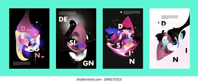 Colorful abstract liquid and fluid poster and cover design. Minimal geometric pattern gradients backgrounds. Eps10 vector.