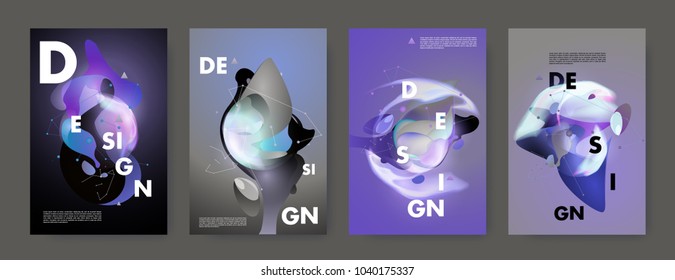Colorful abstract liquid and fluid poster and cover design. Minimal geometric pattern gradients backgrounds. Eps10 vector.