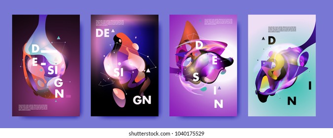 Colorful abstract liquid and fluid poster and cover design. Minimal geometric pattern gradients backgrounds. Eps10 vector.