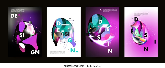 Colorful abstract liquid and fluid poster and cover design. Minimal geometric pattern gradients backgrounds. Eps10 vector.