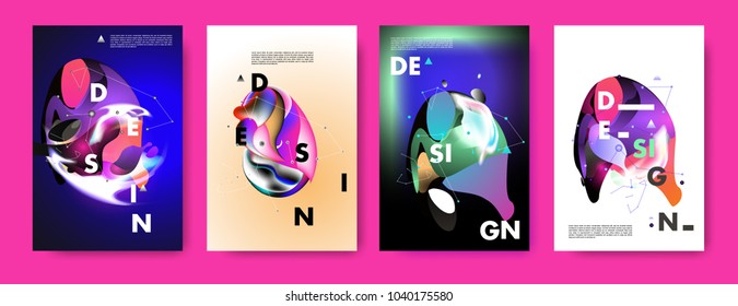 Colorful abstract liquid and fluid poster and cover design. Minimal geometric pattern gradients backgrounds. Eps10 vector.