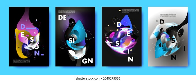 Colorful abstract liquid and fluid poster and cover design. Minimal geometric pattern gradients backgrounds. Eps10 vector.