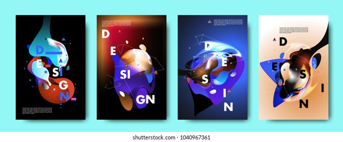 Colorful abstract liquid and fluid poster and cover design. Minimal geometric pattern gradients backgrounds. Eps10 vector.