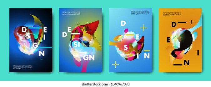 Colorful abstract liquid and fluid poster and cover design. Minimal geometric pattern gradients backgrounds. Eps10 vector.
