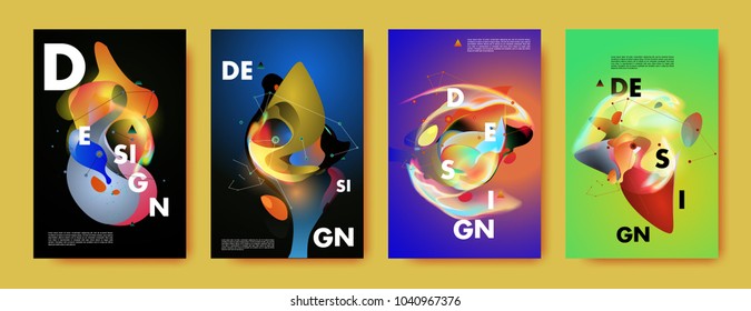 Colorful abstract liquid and fluid poster and cover design. Minimal geometric pattern gradients backgrounds. Eps10 vector.