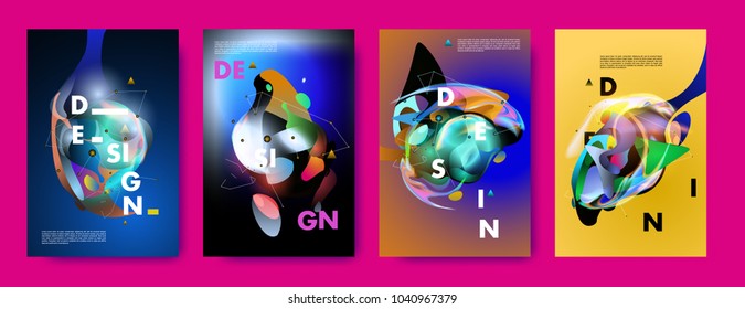 Colorful abstract liquid and fluid poster and cover design. Minimal geometric pattern gradients backgrounds. Eps10 vector.