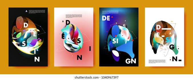 Colorful abstract liquid and fluid poster and cover design. Minimal geometric pattern gradients backgrounds. Eps10 vector.