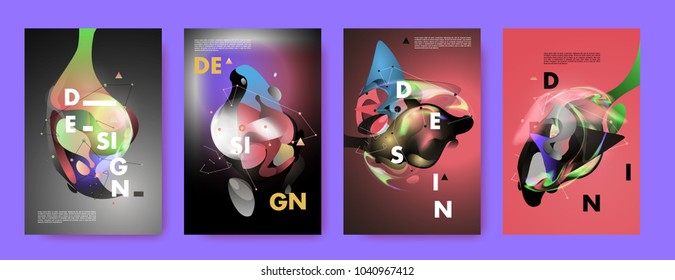 Colorful abstract liquid and fluid poster and cover design. Minimal geometric pattern gradients backgrounds. Eps10 vector.