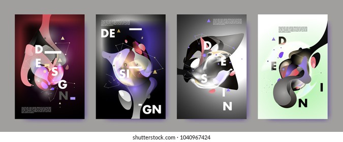 Colorful abstract liquid and fluid poster and cover design. Minimal geometric pattern gradients backgrounds. Eps10 vector.