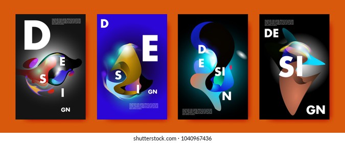 Colorful abstract liquid and fluid poster and cover design. Minimal geometric pattern gradients backgrounds. Eps10 vector.