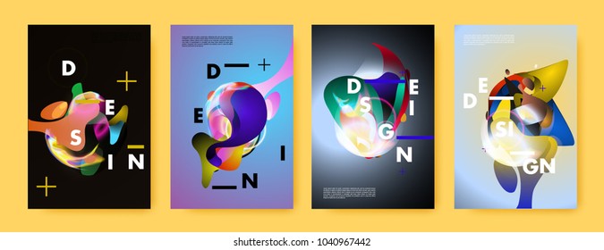Colorful abstract liquid and fluid poster and cover design. Minimal geometric pattern gradients backgrounds. Eps10 vector.