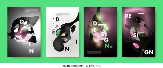 Colorful abstract liquid and fluid poster and cover design. Minimal geometric pattern gradients backgrounds. Eps10 vector.