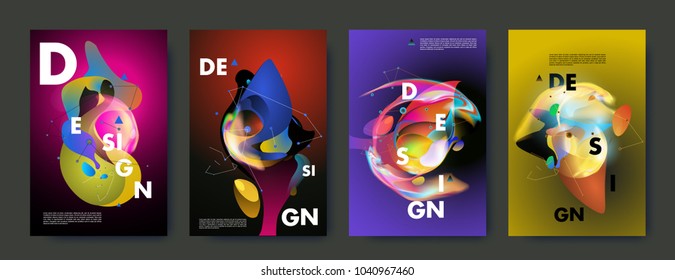 Colorful abstract liquid and fluid poster and cover design. Minimal geometric pattern gradients backgrounds. Eps10 vector.