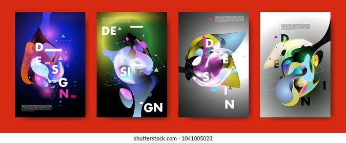Colorful abstract liquid and fluid poster and cover design. Minimal geometric pattern gradients backgrounds. Eps10 vector.