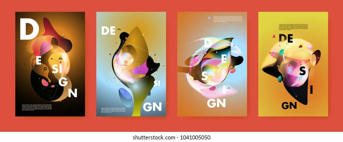 Colorful abstract liquid and fluid poster and cover design. Minimal geometric pattern gradients backgrounds. Eps10 vector.