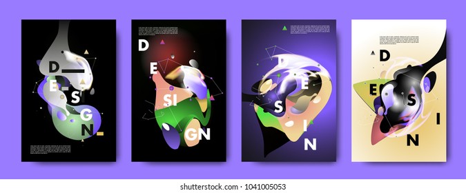 Colorful abstract liquid and fluid poster and cover design. Minimal geometric pattern gradients backgrounds. Eps10 vector.