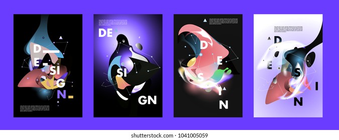 Colorful abstract liquid and fluid poster and cover design. Minimal geometric pattern gradients backgrounds. Eps10 vector.