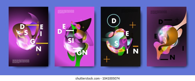Colorful abstract liquid and fluid poster and cover design. Minimal geometric pattern gradients backgrounds. Eps10 vector.
