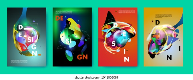 Colorful abstract liquid and fluid poster and cover design. Minimal geometric pattern gradients backgrounds. Eps10 vector.