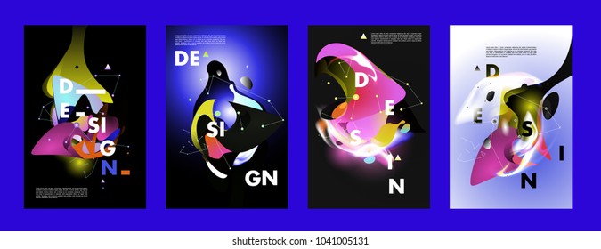 Colorful abstract liquid and fluid poster and cover design. Minimal geometric pattern gradients backgrounds. Eps10 vector.