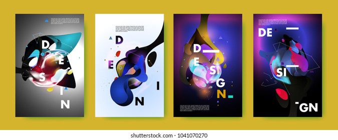Colorful abstract liquid and fluid poster and cover design. Minimal geometric pattern gradients backgrounds. Eps10 vector.