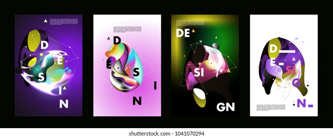 Colorful abstract liquid and fluid poster and cover design. Minimal geometric pattern gradients backgrounds. Eps10 vector.