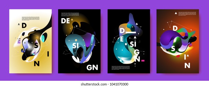 Colorful abstract liquid and fluid poster and cover design. Minimal geometric pattern gradients backgrounds. Eps10 vector.