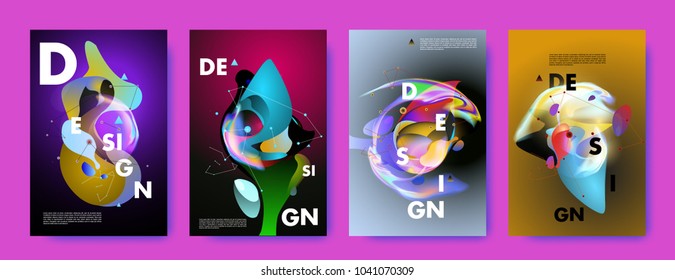 Colorful abstract liquid and fluid poster and cover design. Minimal geometric pattern gradients backgrounds. Eps10 vector.