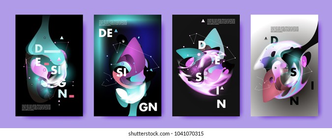 Colorful abstract liquid and fluid poster and cover design. Minimal geometric pattern gradients backgrounds. Eps10 vector.