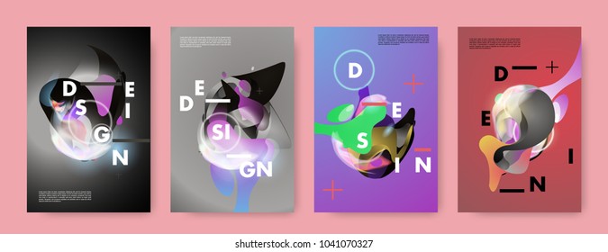 Colorful abstract liquid and fluid poster and cover design. Minimal geometric pattern gradients backgrounds. Eps10 vector.