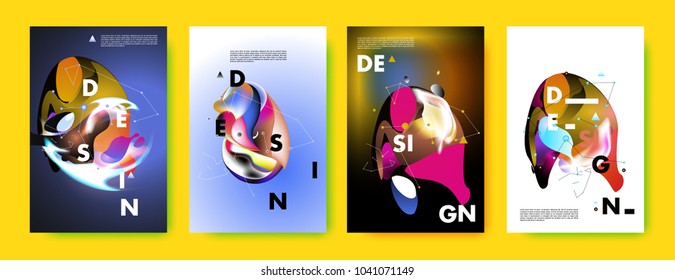 Colorful abstract liquid and fluid poster and cover design. Minimal geometric pattern gradients backgrounds. Eps10 vector.