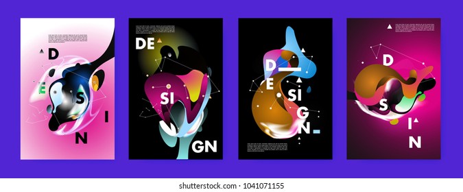 Colorful abstract liquid and fluid poster and cover design. Minimal geometric pattern gradients backgrounds. Eps10 vector.